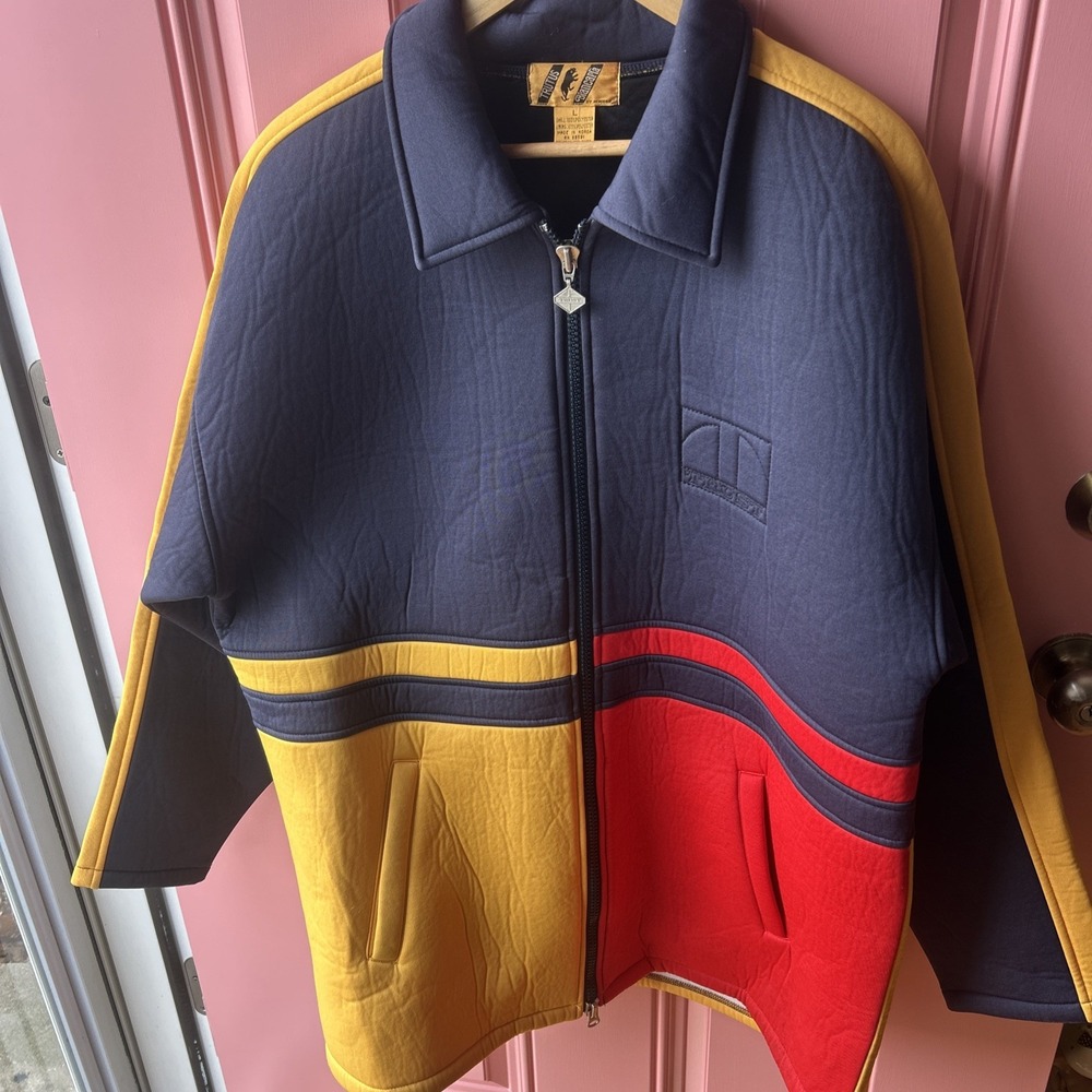Vtg 90s LARGE TALL Trutus Biancarta Men's jacket Colorblock‎ Navy Yellow Red